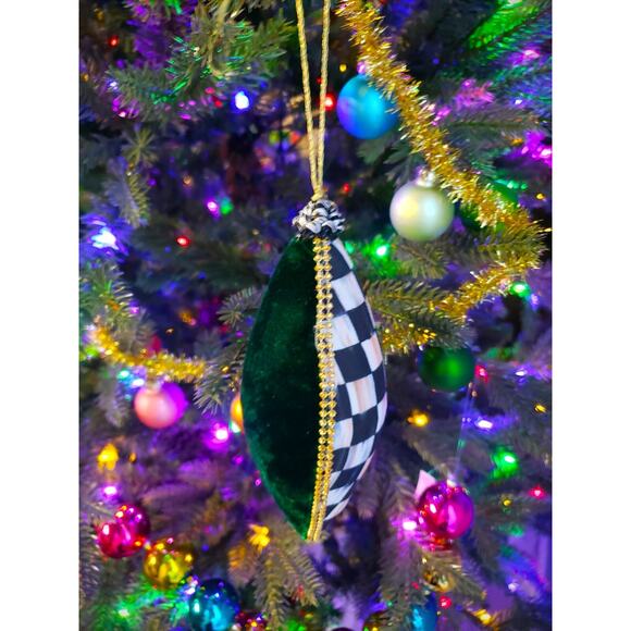 Mackenzie Childs One Courtly Check Green Velvet Drop Ornament - Picture 3 of 4